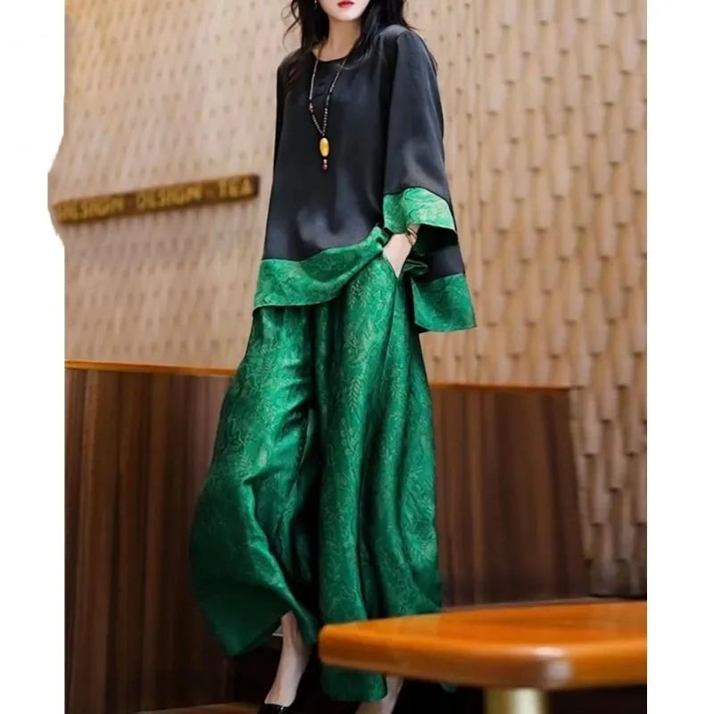 Wide Leg Palazzo Pants - Летний женский свободный атласный наряд, корейские