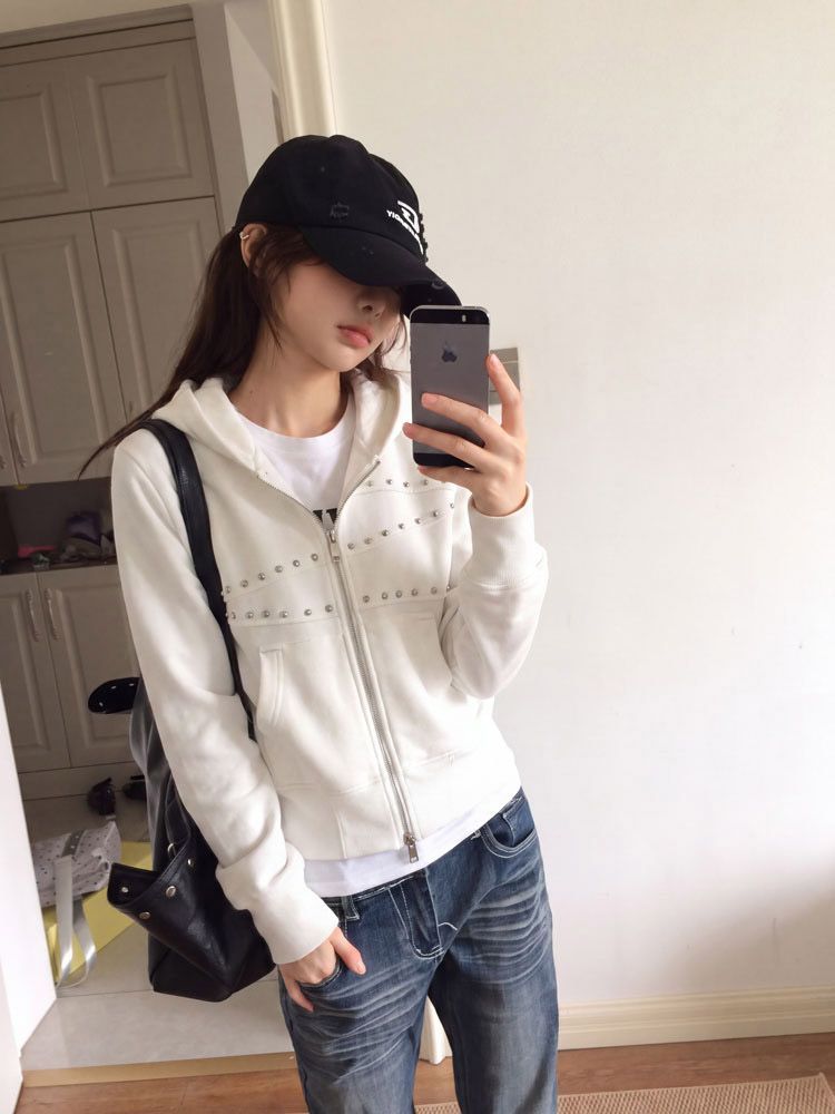 Women'S Fashion Zip Up Hoodies - Женская укороченная куртка-худи на молнии с