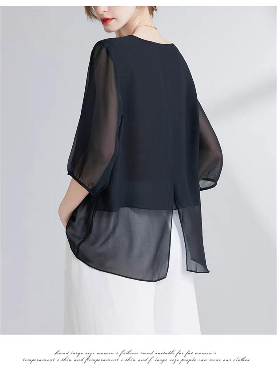 Women Fashion Blouse - Корейская шифоновая блузка больших размеров для
