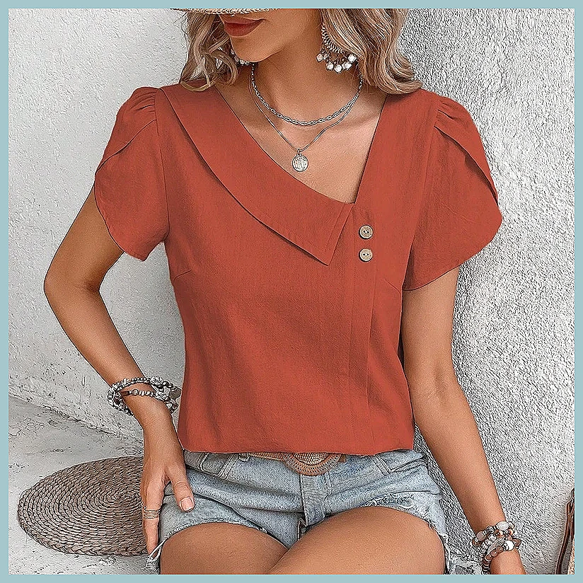 Women Fashion Blouse - Летняя винтажная однотонная блузка для женщин