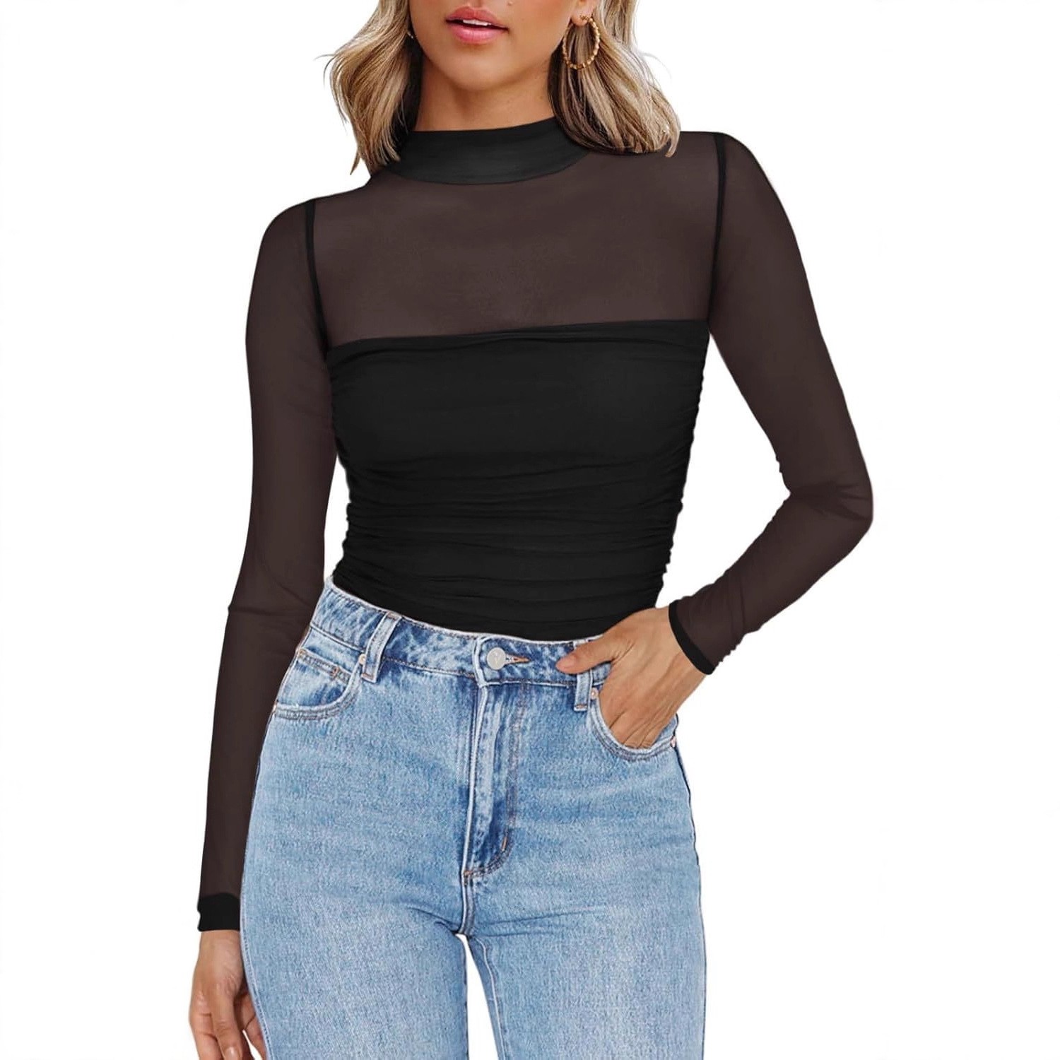 Женская однотонная прозрачная  – обзор и цена Women Fashion Blouse