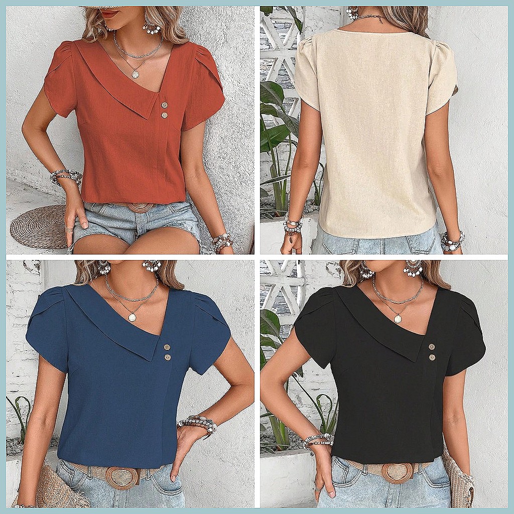 Летняя винтажная однотонная бл – обзор и цена Women Fashion Blouse